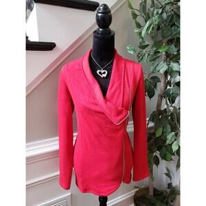 INC Red Asymmetrical Zip Jacket S Long Sleeve Cowl Neck Stretch Cotton Blend